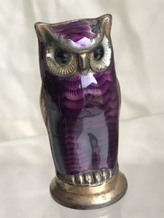 Vintage Purple Enamel David Anderson Norwegian Owl Pepperette Silver Gilt 925