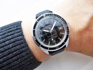 Rare Black Sicura / Breitling Diver Vintage Wristwatch From 1970 