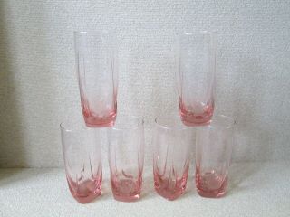 6 Anchor Hocking Libbey Pink Drape Pattern 6.  75 " Ice Teas Vintage Glasses