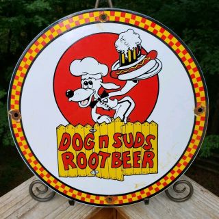 Vintage Dog N Suds Porcelain Dealership Sign,  Pump Plate,  Motor Oil