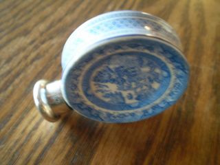 Rare Blue Willow Scent Container,  Bottle With Sterling Silver Top