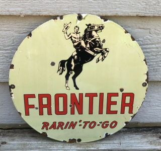 Vintage Frontier Gasoline Porcelain Sign,  Pump Plate,  Motor Oil