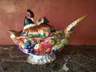 Vintage Fitz And Floyd Autumn Bounty Pheasant Soup Tureen With Ladle Retire