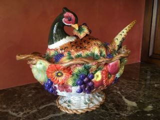 Vintage Fitz and Floyd Autumn Bounty Pheasant Soup Tureen with Ladle Retire 2