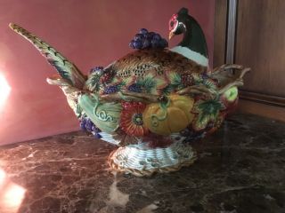Vintage Fitz and Floyd Autumn Bounty Pheasant Soup Tureen with Ladle Retire 3