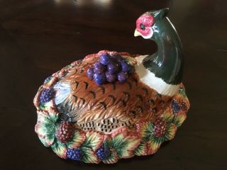 Vintage Fitz and Floyd Autumn Bounty Pheasant Soup Tureen with Ladle Retire 5