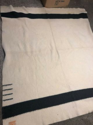 Vintage Hudson Bay 100 Wool 4 Point Blanket - Cream And Black 78x66