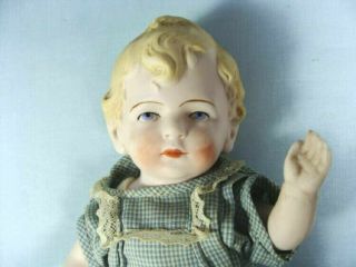 Antique German Bisque Porcelain Young Boy Or Girl,  7 1/2 " Molded Blonde Hair