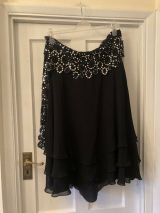 Temperley London Black 100 Silk A - Line Vintage Sequin & Lace Midi Skirt,  14