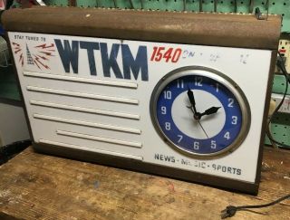 Advertising Sign Clock Wtkm Radio Station Light Up Vintage Bubble Hartford,  Wi.