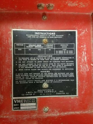 Vintage VME 450A Blasting Machine Explosive Dynamite Detonator Switch Box 5