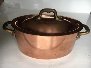 Vintage French Copper Small Lidded Fish Kettle Stew Pot Pan Casserole Thick Wall