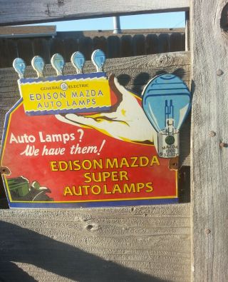 VINTAGE GENERAL ELECTRIC EDISON MAZDA AUTO LAMPS LIGHTS BULBS PORCELAIN SIGN 2