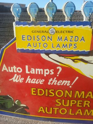 VINTAGE GENERAL ELECTRIC EDISON MAZDA AUTO LAMPS LIGHTS BULBS PORCELAIN SIGN 4