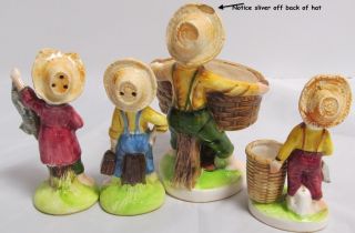 Vintage Enesco Huck Finn Kitchen Helper Set - Salt Pepper Shakers Toothpick Holder 3