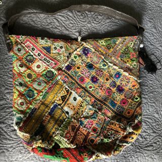 People Vintage Tapestry Tote Bag Indian Mirror Embroidery Patchwork Yellow