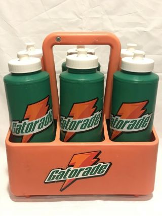 6 Gatorade Water Bottles W/ Carrier Caddy Nfl College Style Nba Vtg 80’s 90’s