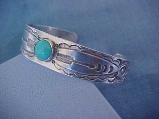 Vintage Navajo Sterling Turquoise Cuff Bracelet Deeply Stamped Mexico 1960s