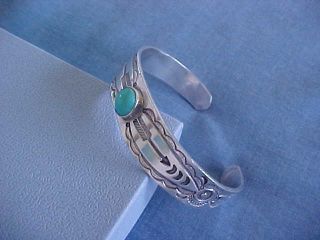 VINTAGE NAVAJO STERLING TURQUOISE CUFF BRACELET DEEPLY STAMPED MEXICO 1960s 3