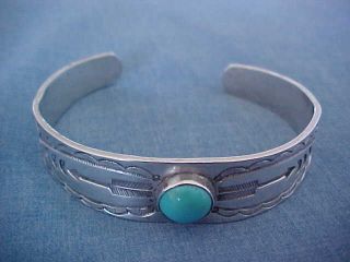 VINTAGE NAVAJO STERLING TURQUOISE CUFF BRACELET DEEPLY STAMPED MEXICO 1960s 4