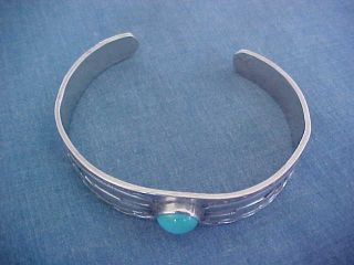 VINTAGE NAVAJO STERLING TURQUOISE CUFF BRACELET DEEPLY STAMPED MEXICO 1960s 6
