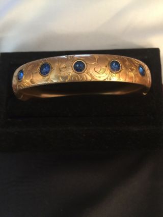 Vintage Victorian Engraved 5 Blue Stone Bangle Bracelet Very Pretty Good Conditi