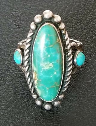 Vintage Fred Harvey Era Navajo Sterling Silver Turquoise Ring Size 6.  25