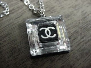Authentic Chanel Coco Mark Necklace 07a Metal/plastic Silver/black Vintage