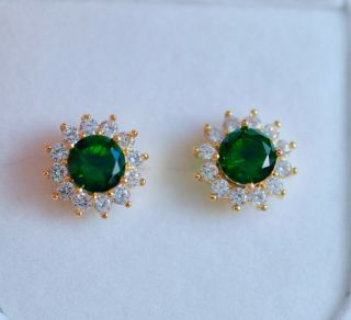 Vintage Jewellery Gold Earrings Emerald And White Sapphires Jewelery Ear Rings