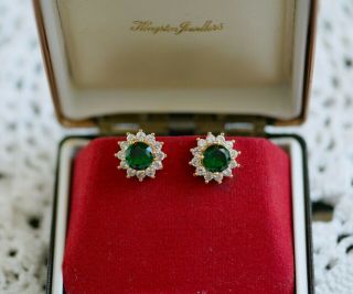 Vintage Jewellery Gold Earrings Emerald And White Sapphires Jewelery Ear Rings 4