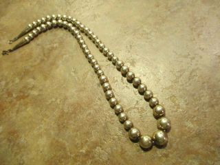 19 " Older Vintage Navajo Graduated Sterling Silver Pearls Bead Necklace