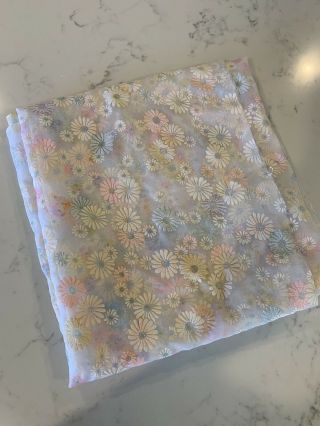 Vintage Sheer Flocked Floral Daisy Fabric 1.  5 yds 2