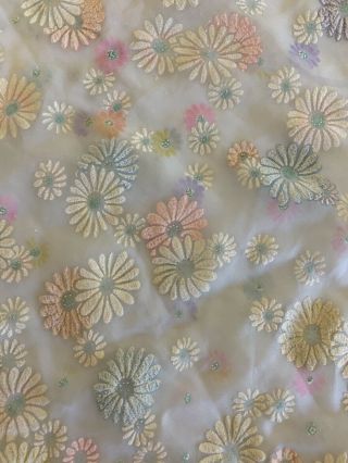 Vintage Sheer Flocked Floral Daisy Fabric 1.  5 yds 3