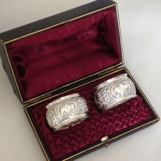 Antique Solid Silver Napkin Rings,  Chester,  James Deakin & Sons,  1893