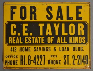 Vintage C.  E.  Taylor Metal Real Estate Sign