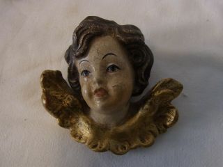 Vintage Wood Cherub Angel Head Wall Ornament R1