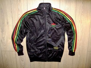 Vtg Adidas Trefoil Chile62 Rasta Shiny Black Track Suit Top Jacket L/xl