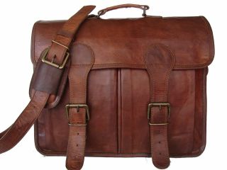 15 " Vintage Leather Briefcase Travel Shoulder Laptop Messenger Bag