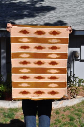 Vintage Native American Indian Navajo Rug - Handwoven Pink White Brown Chinle