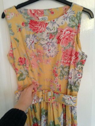 Vintage Laura Ashley Yellow Floral Midi Dress Summer Wedding See Measurements