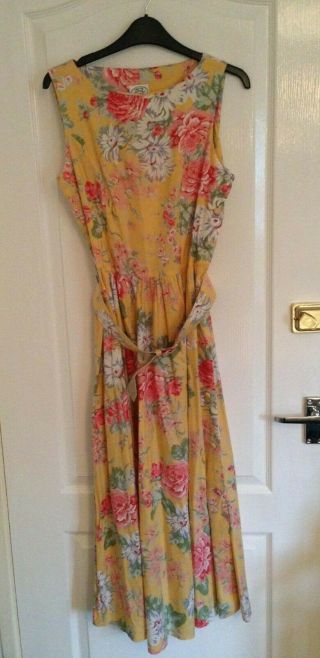 Vintage Laura Ashley Yellow Floral Midi Dress Summer Wedding SEE MEASUREMENTS 3