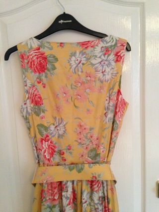 Vintage Laura Ashley Yellow Floral Midi Dress Summer Wedding SEE MEASUREMENTS 4