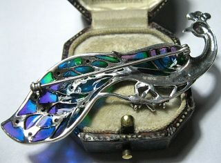 BIG ASSAY HALLMARKED STERLING SILVER VINTAGE STYLE PLIQUE A JOUR PEACOCK BROOCH 5