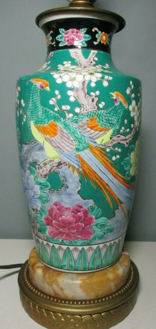 Vintage Oriental Ginger Jar - Style Electric Lamp Hand Painted Birds Of Paradise