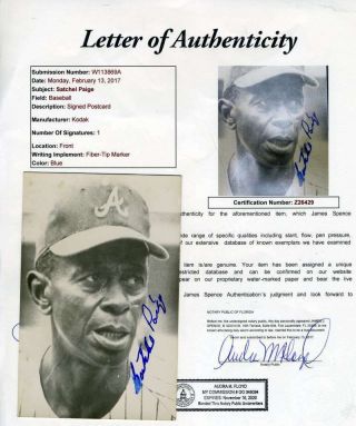 Satchel Paige Jsa Autograph Vintage Postcard Hand Signed Authentic