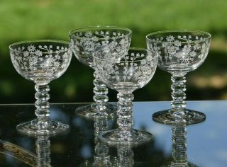 Vintage Needle Etched Crystal Cocktail Glasses,  Fostoria,  Manor,  Circa 1931