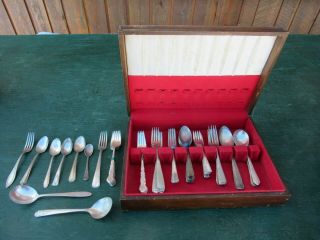 Vintage Cutlery Flatware Silverware Set,  Wooden Box
