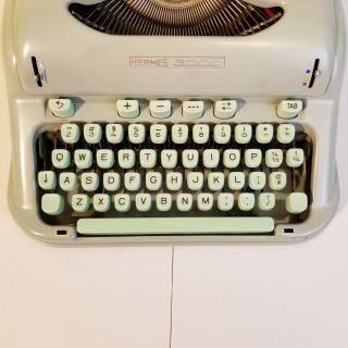 Vtg Hermes 3000 Typewriter with Case and Brushes Sea Foam Green 2