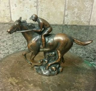 Vintage Bronze Jockey On Race Horse 5 Small Statue/trophy Top 211 Grams