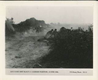 Wwii 1944 Us Army D - Day Normandy Invasion Photo Anti - Tank Unit Blasts Position